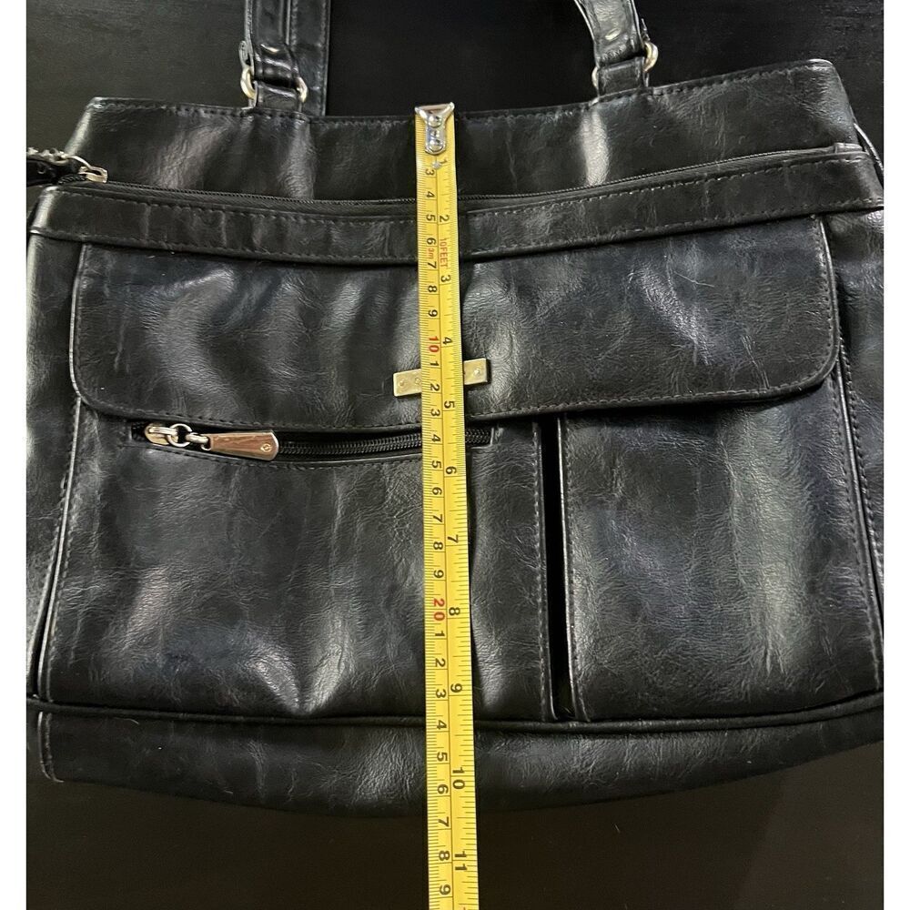 Cole Haan Shoulder Bag L Black Shoulder Straps Gold Hardware Lots Pockets Vtg - Picture 3 of 9